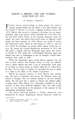 JOSEPH E. BROWN AND THE FLORIDA ELECTION OF 1876