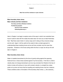 Mean boundary shear stress Mean velocity and flow