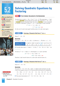 5.2 Solving Quadratic Equations by Factoring