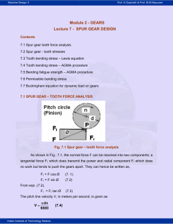 Lecture 7: Spur Gear Design