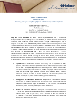 NOTICE TO SHAREHOLDERS CAPITAL INCREASE The closing