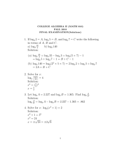 1. If log3 2 = A, log 3 5 = B, and log 3 7 = C write the