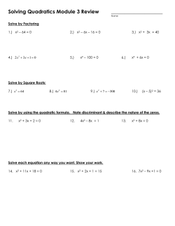 Algebra Review Worksheet on Quadratics