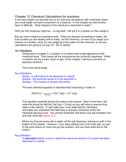 Chapter 12 Chemical Calculations for solutions