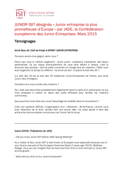 JUNIOR ISIT d&eacute;sign&eacute;e &laquo; Junior entreprise la plus prometteuse d