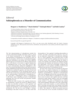 Editorial Schizophrenia as a Disorder of Communication