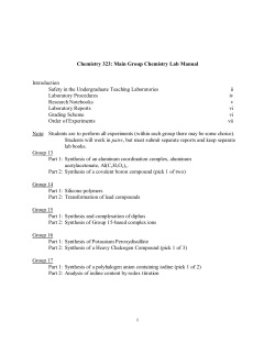 i Chemistry 323: Main Group Chemistry Lab Manual Introduction