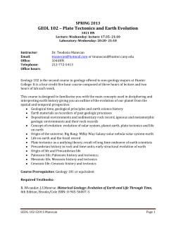 GEOL 102 &ndash; Plate Tectonics and Earth Evolution