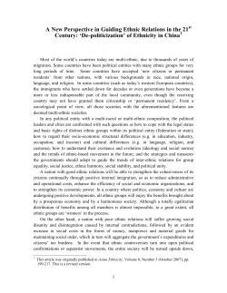 A New Perspective in Guiding Ethnic Relations in the 21st Century