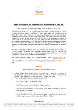 Rights prescribed in art. 7 of Legislative Decree 196