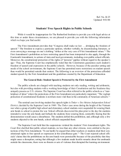 Students` Free Speech Rights in Public Schools