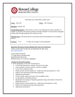ESL 076 ESL Writing I