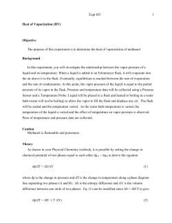 Expt HV 1 Heat of Vaporization (HV) Objective The purpose of this