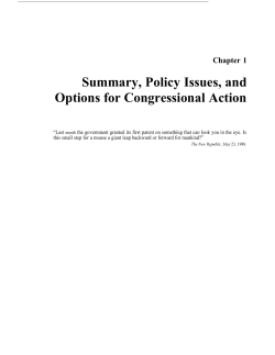 Summary, Policy Issues, and Options for Congressional Action