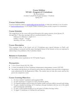 Course Syllabus NT 622 &ndash; Exegesis of 1 Corinthians Contact
