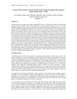 Cermet Waste Forms for Waste Streams from Advanced Aqueous
