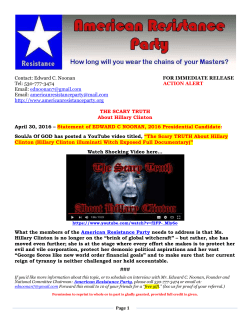 April 30, 2016 - THE SCARY TRUTH About Hillary Clinton