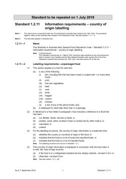 Standard to be repealed on 1 July 2018 Standard 1.2.11 Information