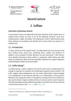 Second Lecture 2. Suffixes