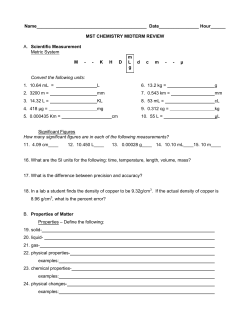 CHEMISTRY MIDTERM REVIEW