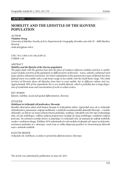 MOBILITY AND THE LIFESTYLE OF THE SLOVENE POPULATION