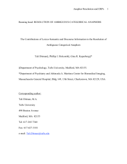Anaphor Resolution and ERPs 1 Running head