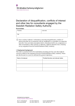 Declaration of sidqualification, konflicts of interest and other ties for