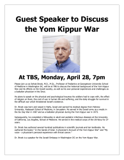Guest Speaker to Discuss the Yom Kippur War At TBS, Monday