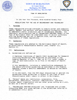 town of burlington regulations for the use of recombinant dna