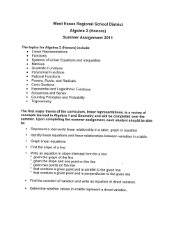 Page 1 West Essex Regional School District Algebra 2 (Honors