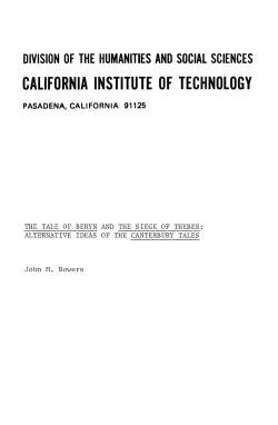 The tale of Beryn and the siege of Thebes: alternative ideas of the