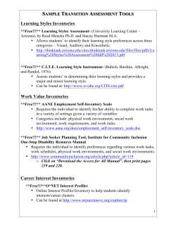 Learning Styles Inventories Work Value Inventories Career Interest