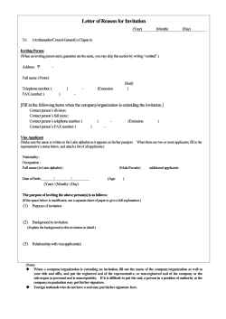 Letter of Reason for Invitation Letter of Reason for Invitation