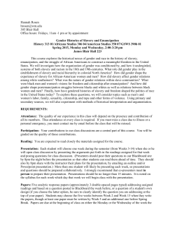 Gender Histories of Slavery and Emancipation