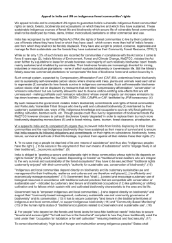 Appeal to India and UN on indigenous forest communities` rights We