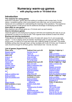 Numeracy games (cards or dice)
