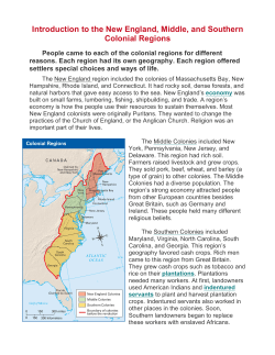 Introduction to the New England, Middle, and Southern Colonial