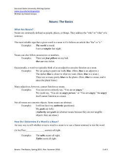 Nouns: The Basics - San Jose State University