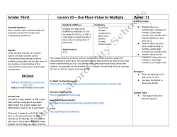 Grade: Third Lesson 10 &ndash; Use Place Value to Multiply Week: 11