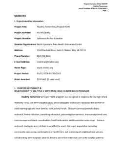 Healthy Tomorrows/Project HOPE Project Number: H17MC08972