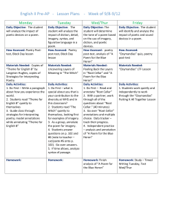 English II Pre-AP - Lesson Plans - Week of 9/8-9/12
