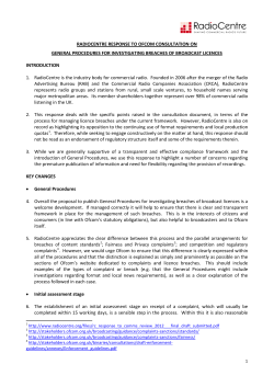 radiocentre response to ofcom consultation on general procedures