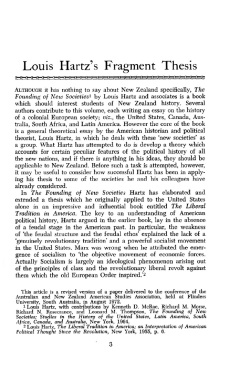 Louis Hartz`s Fragment Thesis - New Zealand Journal of History