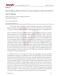 Mart&iacute; de Riquer. More than Seventy Years of Studies on Troubadour