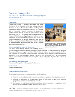 Syllabus for THL 135 Life, Ministry, and Teachings of Jesus