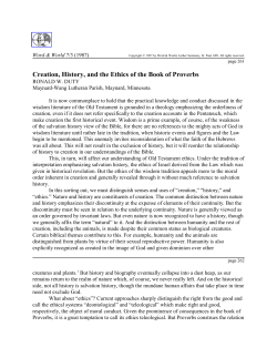Creation, History, and the Ethics of the Book of Proverbs