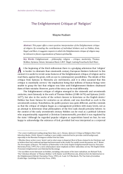 The Enlightenment Critique of `Religion`