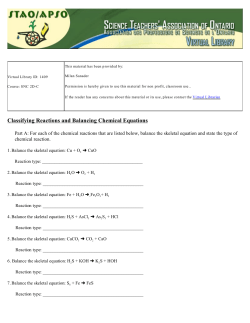 Classifying Reactions and Balancing Chemical Equations