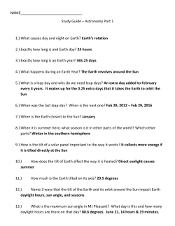 NAME Study Guide &ndash; Astronomy Part 1 1.) What causes day and