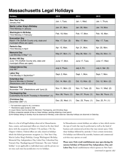 Massachusetts Legal Holidays